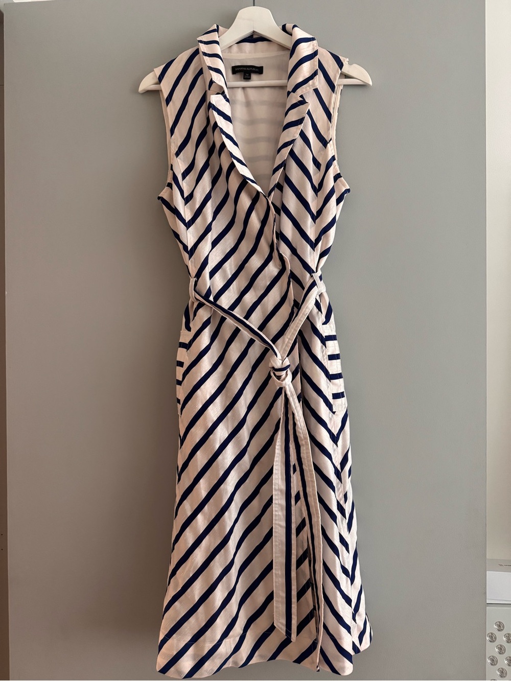 Banana Republic Sleeveless Wrap Dress - Navy Stripe